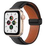 Folding Buckle Genuine Leather Watch Band For Apple Watch Ultra 49mm / Series 8&7 45mm / SE 2&6&SE&5&4 44mm / 3&2&1 42mm(Black)