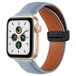 Folding Buckle Genuine Leather Watch Band For Apple Watch Series 8&7 41mm / SE 2&6&SE&5&4 40mm / 3&2&1 38mm(Sky Cloud Blue)