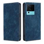 For vivo iQOO Neo7 RFID Anti-theft Brush Magnetic Leather Phone Case(Blue)