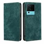 For vivo iQOO Neo7 RFID Anti-theft Brush Magnetic Leather Phone Case(Green)