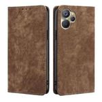 For Realme 9i 5G Global/10 5G RFID Anti-theft Brush Magnetic Leather Phone Case(Brown)