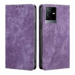 For vivo T2x 5G/Y73t/iQOO Z6x RFID Anti-theft Brush Magnetic Leather Phone Case(Purple)