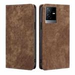 For vivo T2x 5G/Y73t/iQOO Z6x RFID Anti-theft Brush Magnetic Leather Phone Case(Brown)