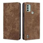 For Nokia C31 RFID Anti-theft Brush Magnetic Leather Phone Case(Brown)