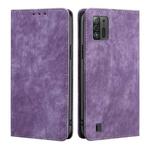 For ZTE Blade A52 Lite RFID Anti-theft Brush Magnetic Leather Phone Case(Purple)