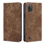 For ZTE Blade A52 Lite RFID Anti-theft Brush Magnetic Leather Phone Case(Brown)