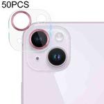 For iPhone 14 / 14 Plus 50pcs Tempered Glass CD Texture Back Camera Film(Pink)