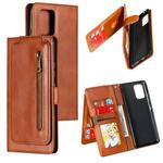 For Galaxy A91 Nine Card Zipper Bag Horizontal Flip Leather Case With Holder & Card Slots & Photo Frame & Wallet(Brown)