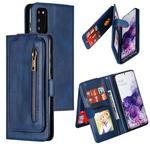 For Galaxy S20 Nine Card Zipper Bag Horizontal Flip Leather Case With Holder & Card Slots & Photo Frame & Wallet(Blue)