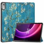 For Lenovo Tab P11 Gen 2 Custer Painted 3-Fold Holder Leather Smart Tablet Case(Apricot Blossom)