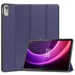 For Lenovo Tab P11 Gen 2 Custer Pure Color 3-Fold Holder Leather Smart Tablet Case(Dark Blue)