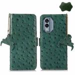 For Nokia X30 5G Ostrich Pattern Genuine Leather RFID Phone Case(Green)