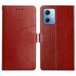 For Xiaomi Redmi Note 12 China HT01 Y-shaped Pattern Flip Leather Phone Case(Brown)