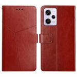 For Xiaomi Redmi Note 12 Pro 5G China HT01 Y-shaped Pattern Flip Leather Phone Case(Brown)