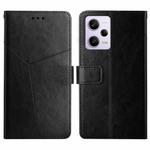 For Xiaomi Redmi Note 12 Pro+ China/Note 12 Explorer HT01 Y-shaped Pattern Flip Leather Phone Case(Black)
