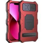 For iPhone 14 Plus Life Waterproof Camshield Tri-poof Metal Phone Case with Holder(Red)