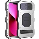 For iPhone 14 Plus Life Waterproof Camshield Tri-poof Metal Phone Case with Holder(Silver)