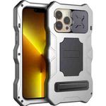 For iPhone 14 Pro Life Waterproof Camshield Tri-poof Metal Phone Case with Holder(Silver)