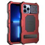 For iPhone 14 Pro Max Life Waterproof Camshield Tri-poof Metal Phone Case with Holder(Red)