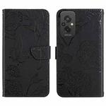For Xiaomi Redmi 11 Prime 4G HT03 Skin Feel Butterfly Embossed Flip Leather Phone Case(Black)