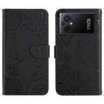 For Xiaomi Redmi 11 Prime 5G HT03 Skin Feel Butterfly Embossed Flip Leather Phone Case(Black)