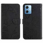 For Xiaomi Redmi Note 12 China HT03 Skin Feel Butterfly Embossed Flip Leather Phone Case(Black)