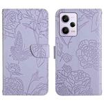 For Xiaomi Redmi Note 12 Pro 5G China HT03 Skin Feel Butterfly Embossed Flip Leather Phone Case(Purple)