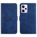 For Xiaomi Redmi Note 12 Pro 5G China HT03 Skin Feel Butterfly Embossed Flip Leather Phone Case(Blue)