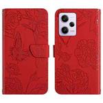 For Xiaomi Redmi Note 12 Pro 5G China HT03 Skin Feel Butterfly Embossed Flip Leather Phone Case(Red)
