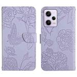 For Xiaomi Redmi Note 12 Pro+ China/Note 12 Explorer HT03 Skin Feel Butterfly Embossed Flip Leather Phone Case(Purple)