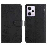 For Xiaomi Redmi Note 12 Pro+ China/Note 12 Explorer HT03 Skin Feel Butterfly Embossed Flip Leather Phone Case(Black)