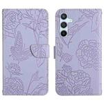 For Samsung Galaxy A54 5G HT03 Skin Feel Butterfly Embossed Flip Leather Phone Case(Purple)