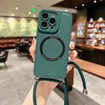 For iPhone 14 Plus MagSafe Magnetic Lanyard Phone Case(Dark Green)