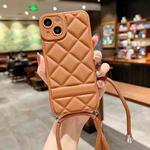 For iPhone 14 Pro Rhombic Texture Lanyard Phone Case(Khaki)