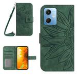 For Xiaomi Redmi Note 12 China Skin Feel Sun Flower Pattern Flip Leather Phone Case with Lanyard(Green)