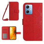 For Xiaomi Redmi Note 12 China Skin Feel Sun Flower Pattern Flip Leather Phone Case with Lanyard(Red)