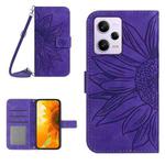 For Xiaomi Redmi Note 12 Pro 5G China Skin Feel Sun Flower Pattern Flip Leather Phone Case with Lanyard(Dark Purple)