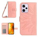 For Xiaomi Redmi Note 12 Pro+ China/Note 12 Explorer Skin Feel Sun Flower Pattern Flip Leather Phone Case with Lanyard(Pink)