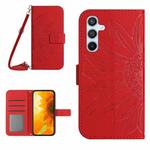 For Samsung Galaxy A54 5G Skin Feel Sun Flower Pattern Flip Leather Phone Case with Lanyard(Red)