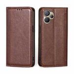 For Realme 9i 5G Global/10 5G Grid Texture Magnetic Flip Leather Phone Case(Brown)