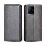 For vivo T2x 5G/Y73t/iQOO Z6x Grid Texture Magnetic Flip Leather Phone Case(Grey)