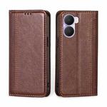 For Honor Play 40 Plus Grid Texture Magnetic Flip Leather Phone Case(Brown)