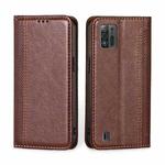 For ZTE Blade A52 Lite Grid Texture Magnetic Flip Leather Phone Case(Brown)