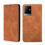 For vivo T2x 5G/Y73t/iQOO Z6x Skin Feel Magnetic Horizontal Flip Leather Phone Case(Light Brown)