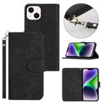 For iPhone 14 Dual-Fold Stripe Texture Buckle Leather Phone Case(Black)