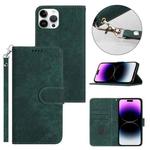 For iPhone 14 Pro Dual-Fold Stripe Texture Buckle Leather Phone Case(Green)