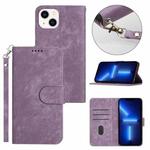For iPhone 13 mini Dual-Fold Stripe Texture Buckle Leather Phone Case(Purple)
