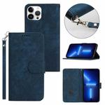 For iPhone 13 Pro Max Dual-Fold Stripe Texture Buckle Leather Phone Case(Blue)
