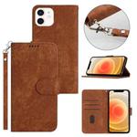 For iPhone 12 mini Dual-Fold Stripe Texture Buckle Leather Phone Case(Brown)