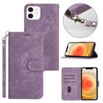 For iPhone 12 mini Dual-Fold Stripe Texture Buckle Leather Phone Case(Purple)